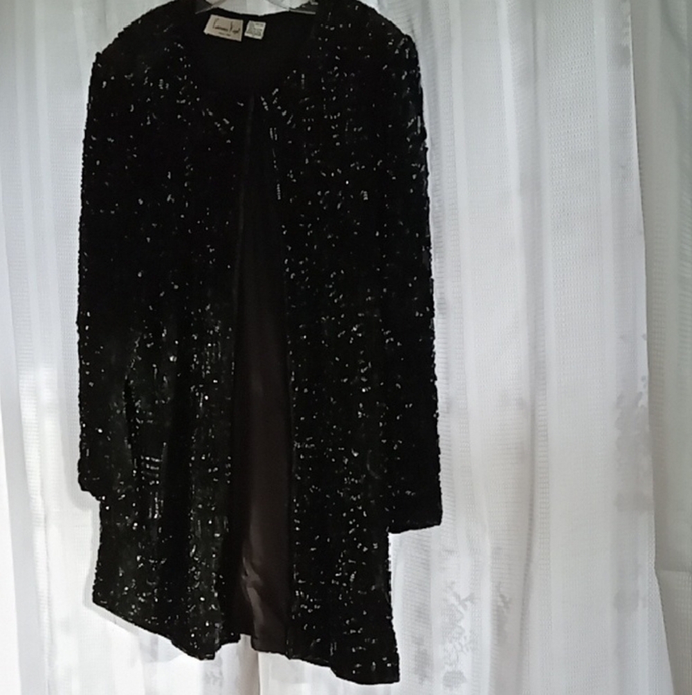 Laurence Kazar Beaded black Jacket. 3/4 Length.